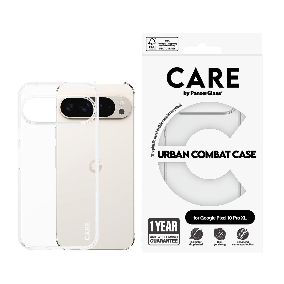 CARE by PanzerGlass® Flagship Case Transparent Urban Combat m. Klarer Rahmen Google Pixel 10 Pro XL